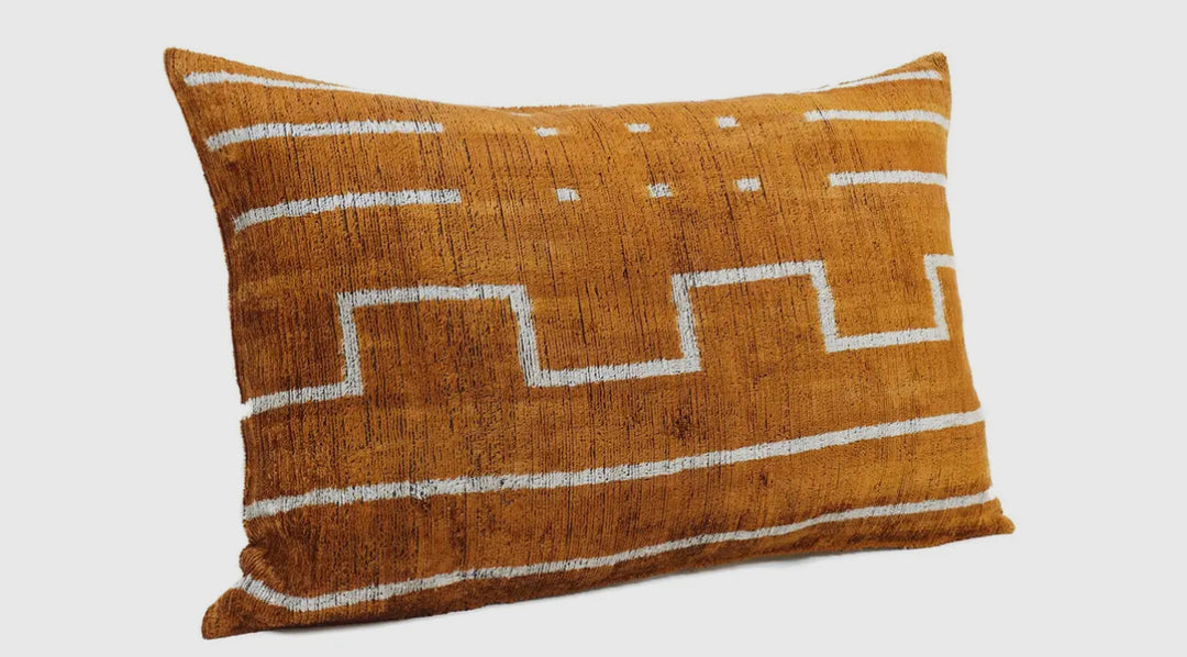 Graphic and Modern 100% Silk velvet Ikat lumbar pillow-16"x24"