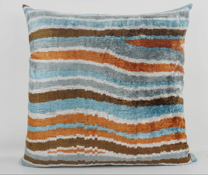 Graphic and Modern 100% silk velvet Ikat throw pillow-24"x24"