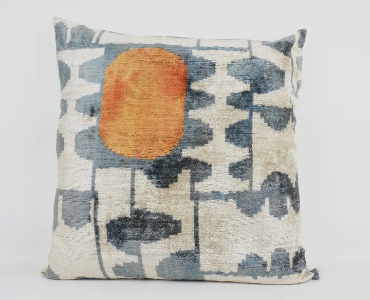 Graphic and Modern 100% silk velvet Ikat throw pillow-24"x24"