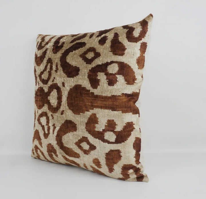 Animal skin look 100% silk Ikat velvet throw pillow-20"x20"