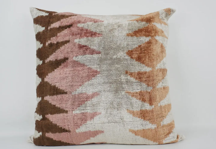 Graphic and modern 100% silk velvet Ikat throw pillow-24"24"