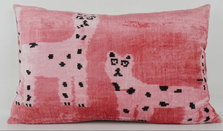 100% silk velvet Ikat Limited Edition Cat Pillow 16"x24"-petal