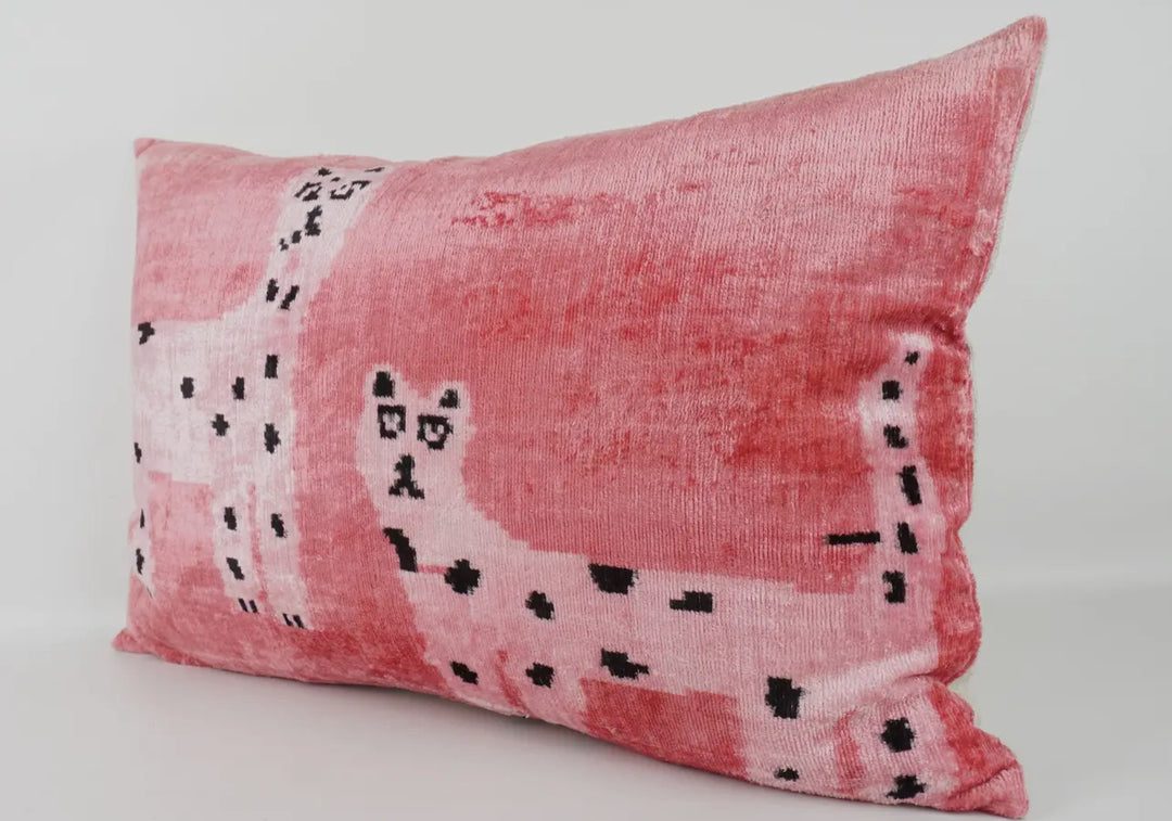 100% silk velvet Ikat Limited Edition Cat Pillow 16"x24"-petal