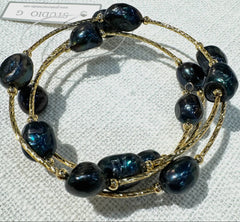 Gold Wrap Potato Pearl Bracelet-Black