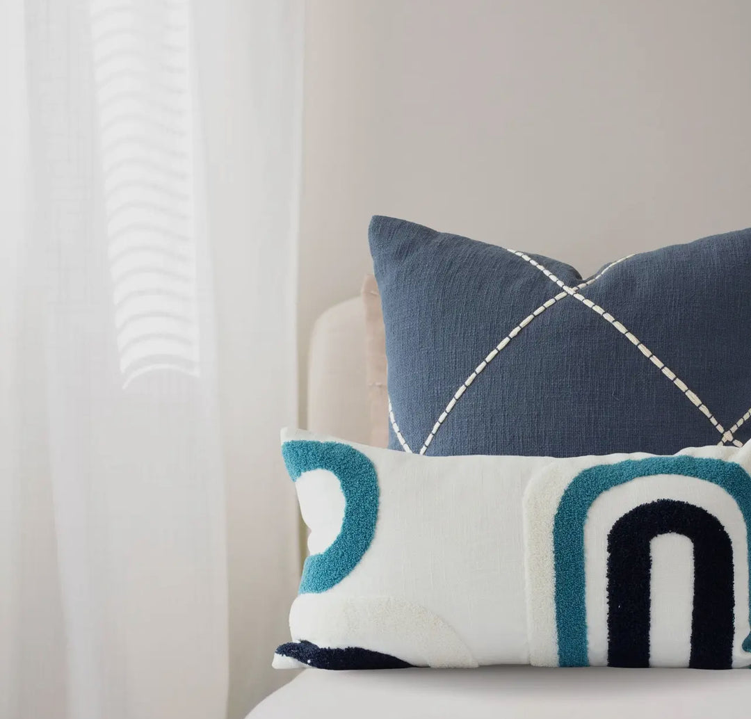 Arches graphic lumber pillow: Teal/black/white