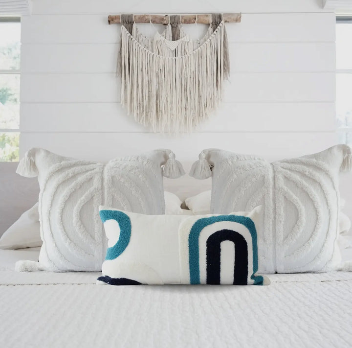 Arches graphic lumber pillow: Teal/black/white