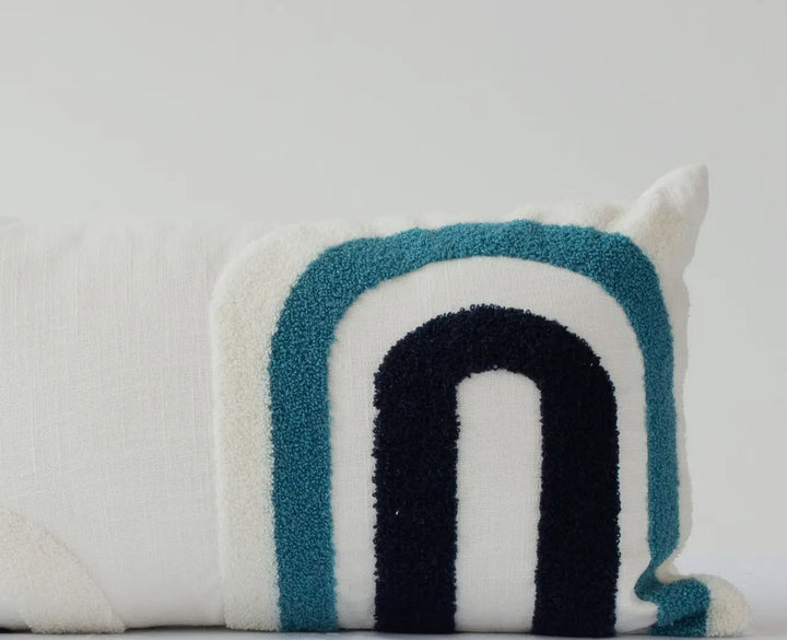 Arches graphic lumber pillow: Teal/black/white