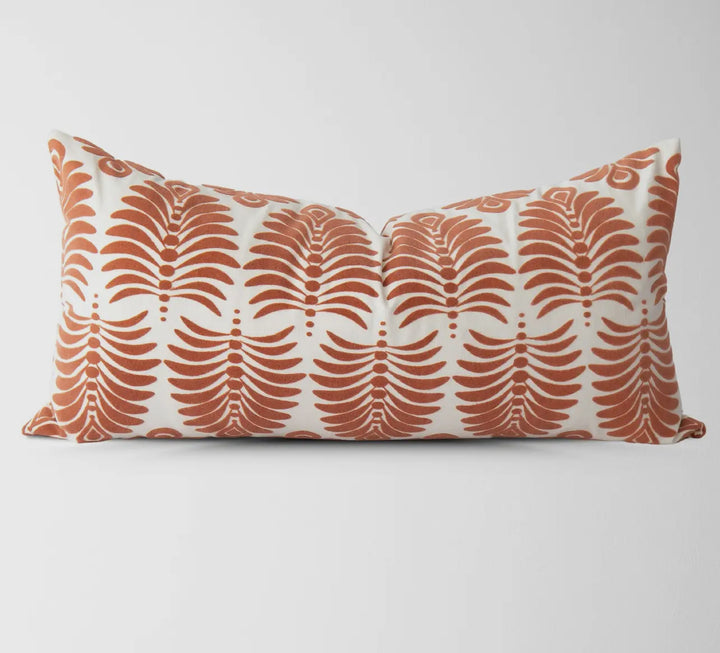 Serena Damask Lumbar Pillow-Russet 14"x 28"