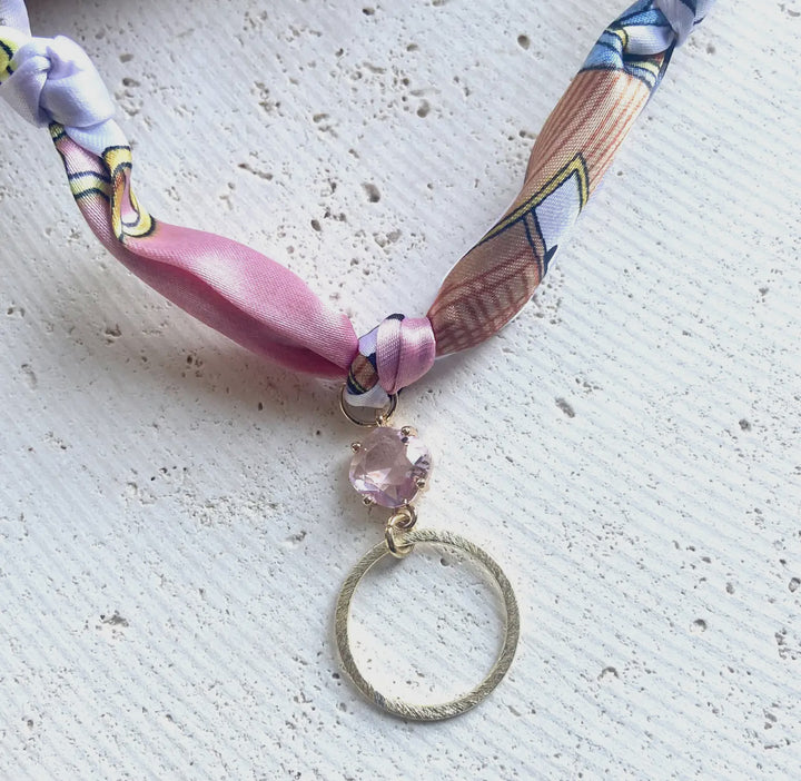 Scarf Necklace-Pink Gold circle