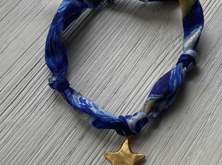 Scarf Necklace-Royal blue-Gold Star