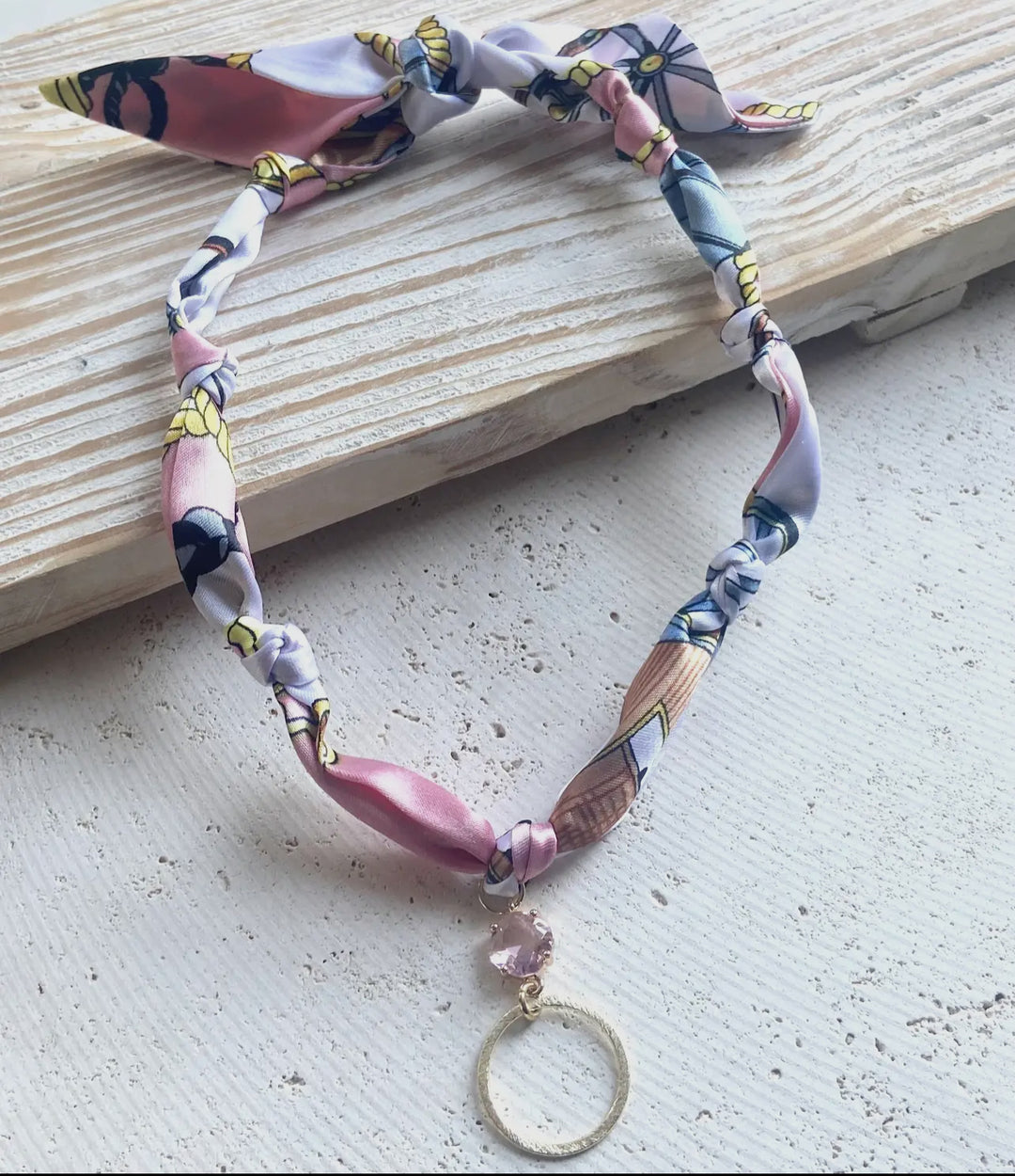 Scarf Necklace-Pink Gold circle