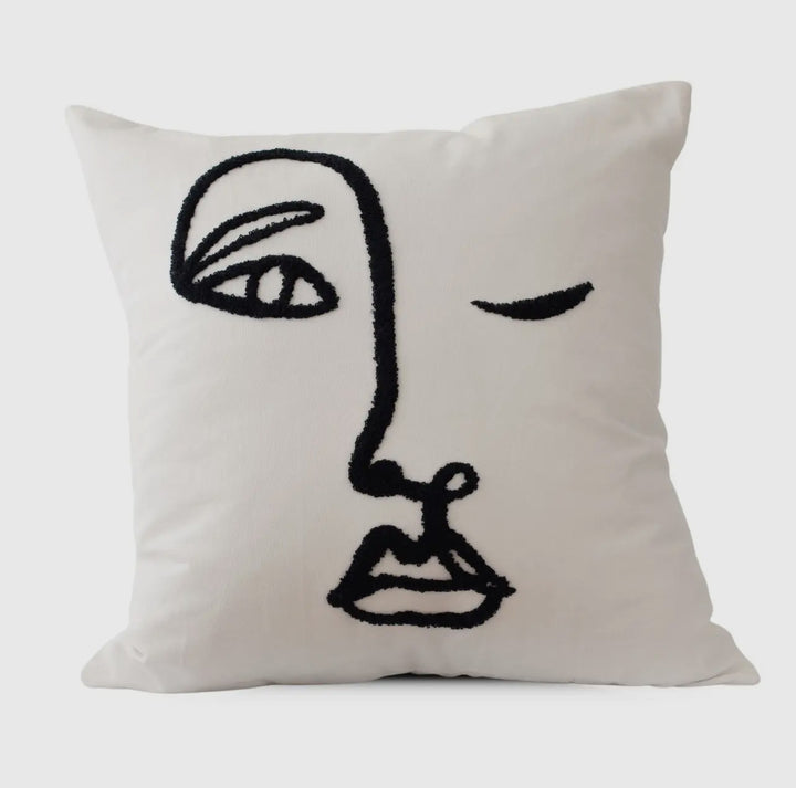 Woman minimalistic graphic throw pillow: black and white