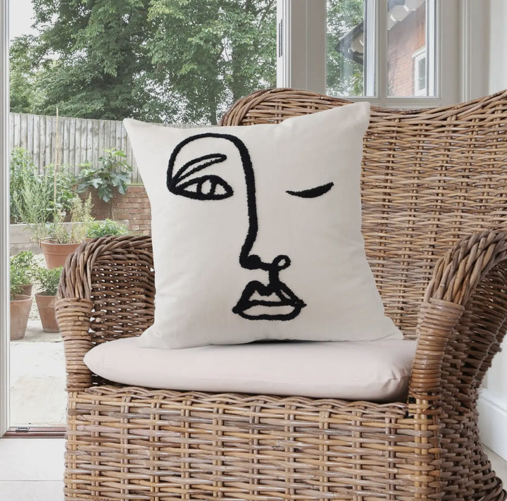 Woman minimalistic graphic throw pillow: black and white