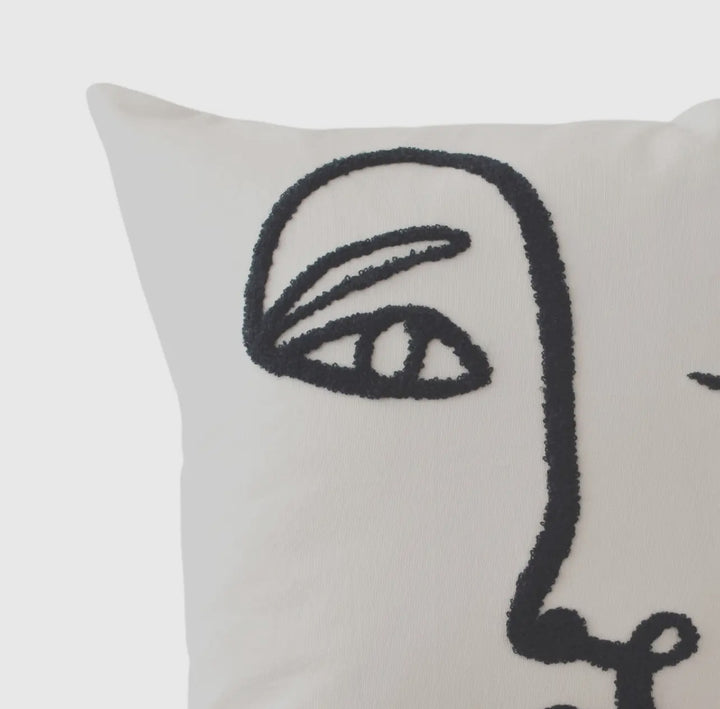 Woman minimalistic graphic throw pillow: black and white