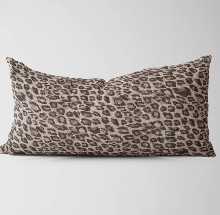 Vintage Leopard block printed rustic 100% cotton Lumbar pillow; 14"x28"