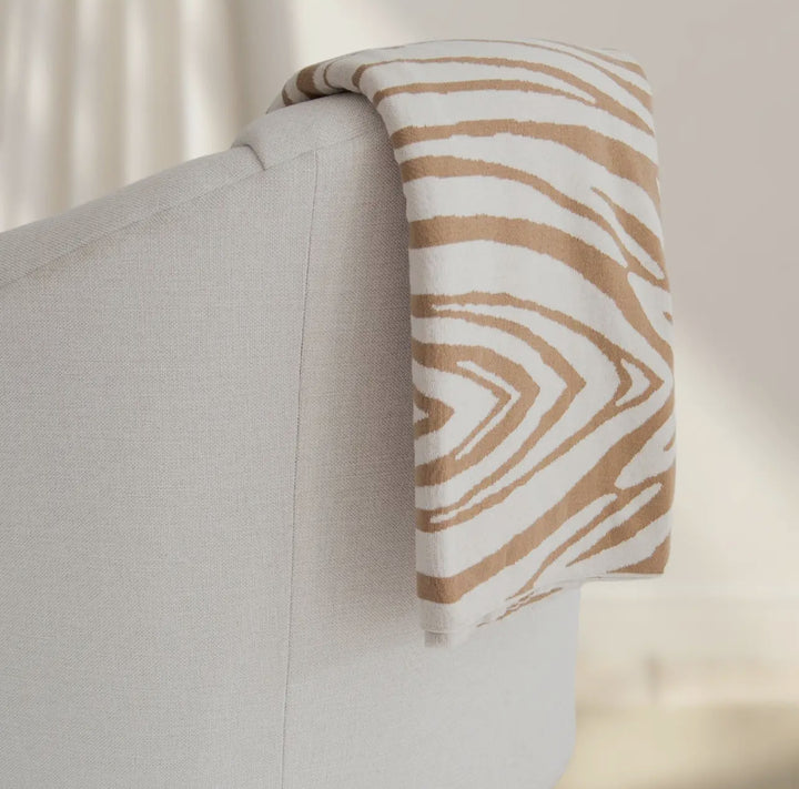 Zebra print 100% cotton throw blanket-tan/white