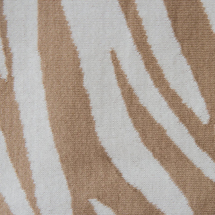 Zebra print 100% cotton throw blanket-tan/white