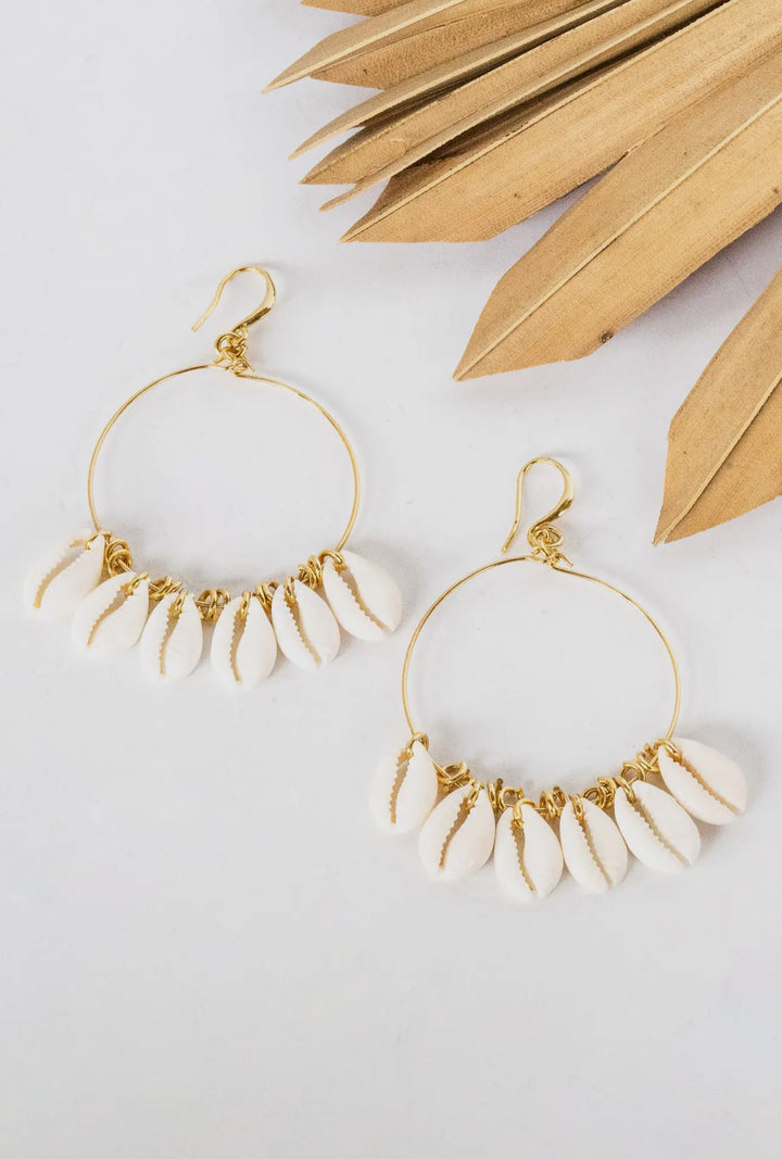 Cowrie Gold Hoop Earrings