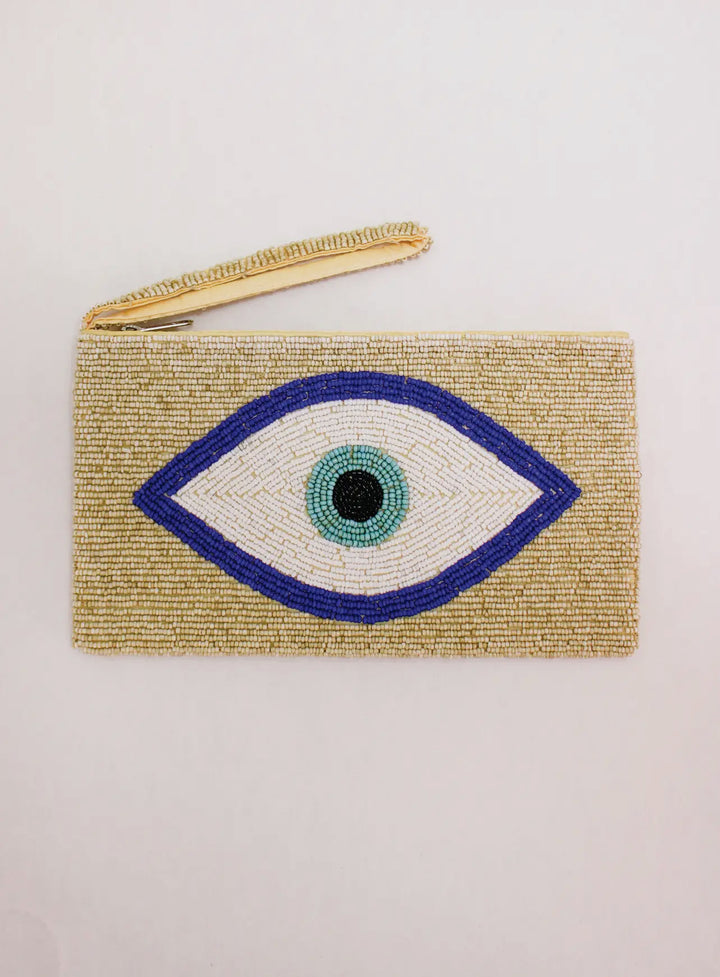 Evil Eye beaded clutch purse-ivory