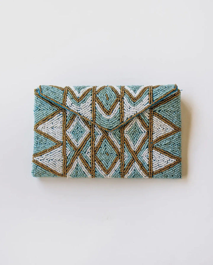 Mosaic Mantra Beaded Clutch bag-Aqua/gold