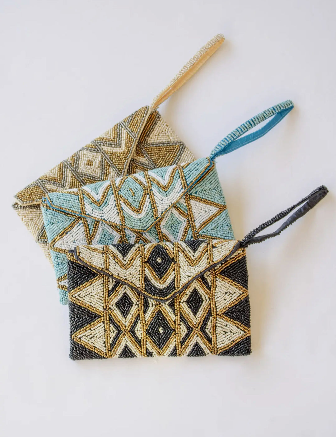 Mosaic Mantra Beaded Clutch bag-Aqua/gold