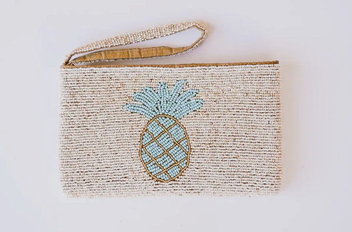 Pineapple Beaded Clutch Purse-Natural