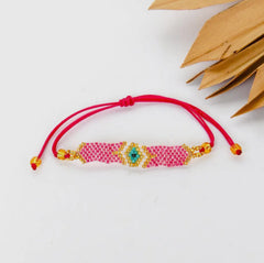 Beaded Evil Eye Simplicity Bracelet-Pink