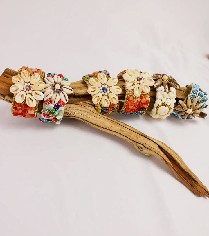 Under the Sea Cowrie Shell Cuff Bracelet-Cream