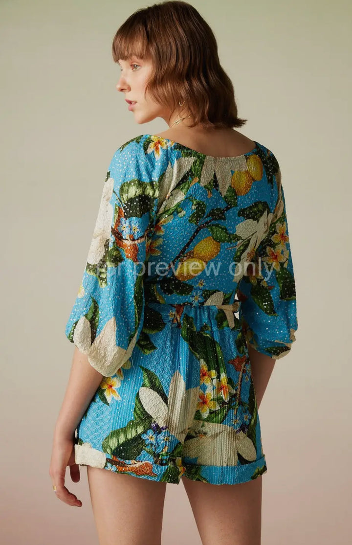 Sequined Shorts-Tropical Floral Print