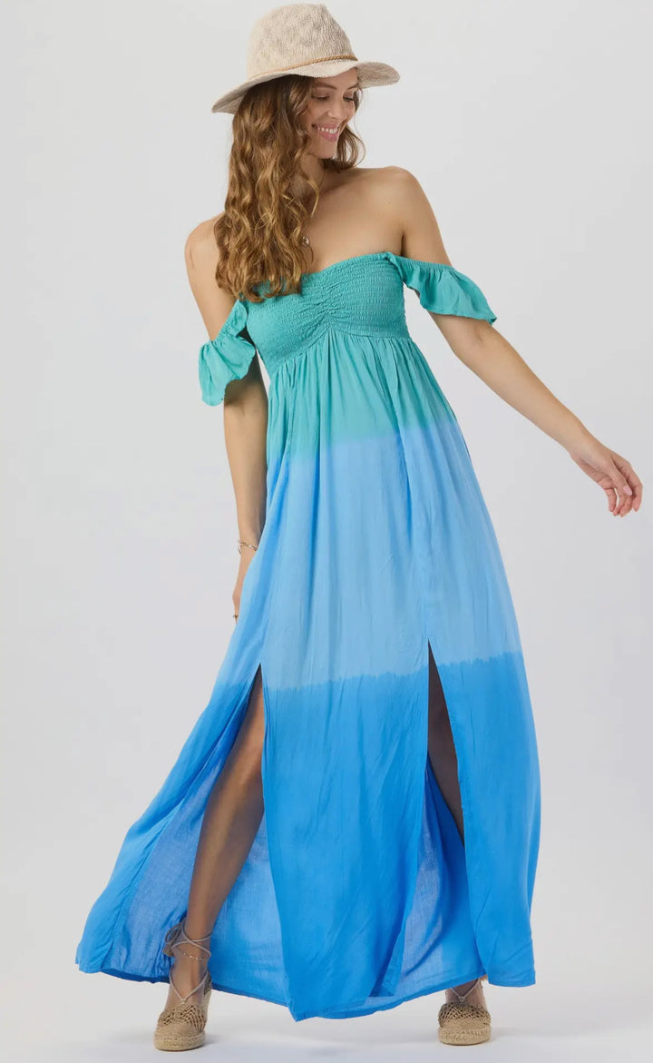 Haley Strapless Maxi Dress-Ombre blue