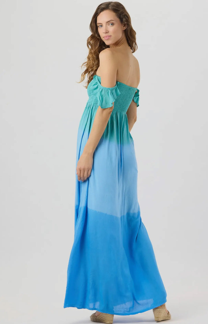 Haley Strapless Maxi Dress-Ombre blue