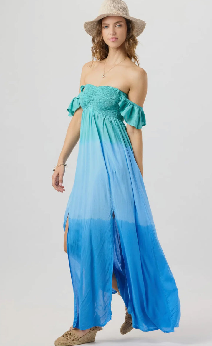 Haley Strapless Maxi Dress-Ombre blue