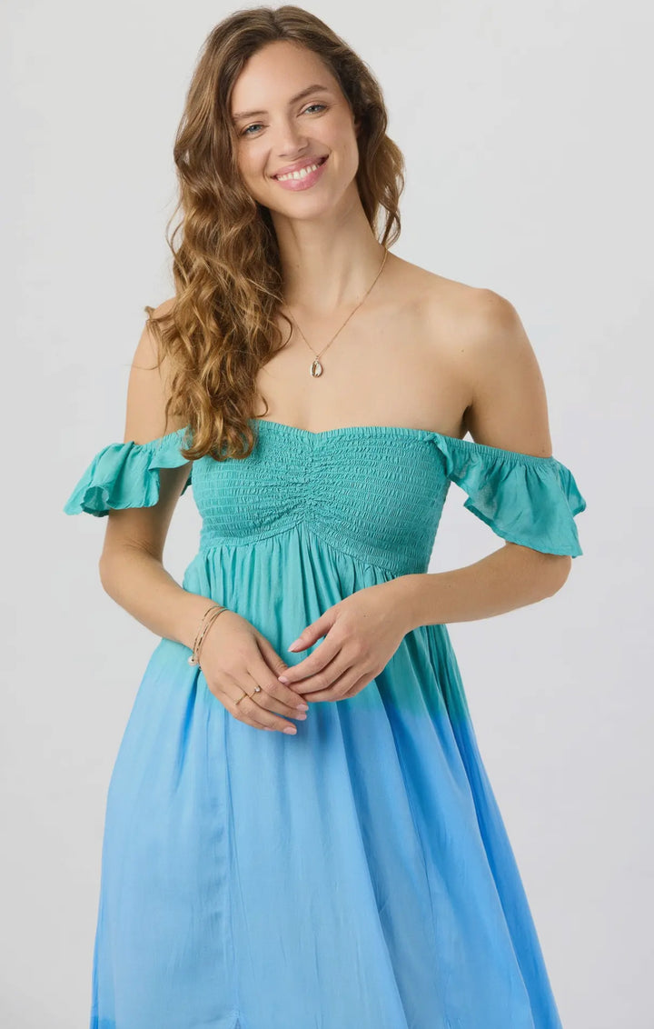 Haley Strapless Maxi Dress-Ombre blue