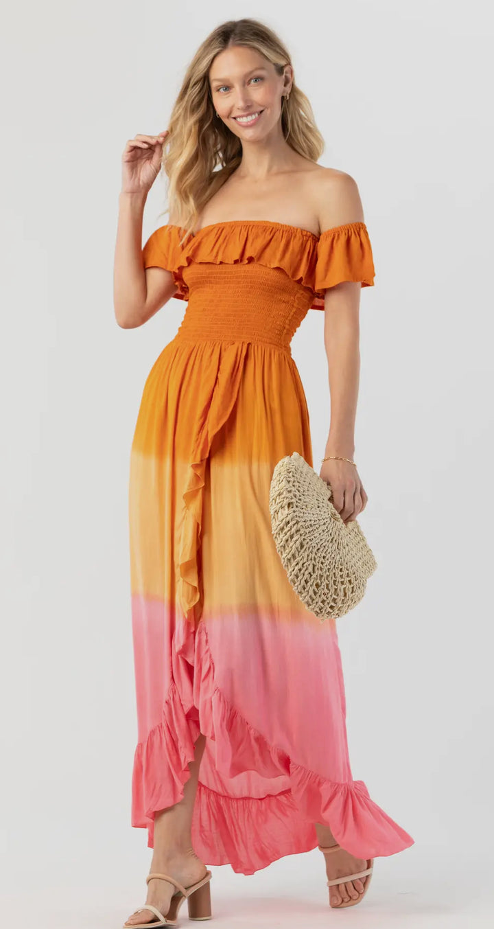 Mackenzie Maxi Dress-Rust, melon, pink ombre