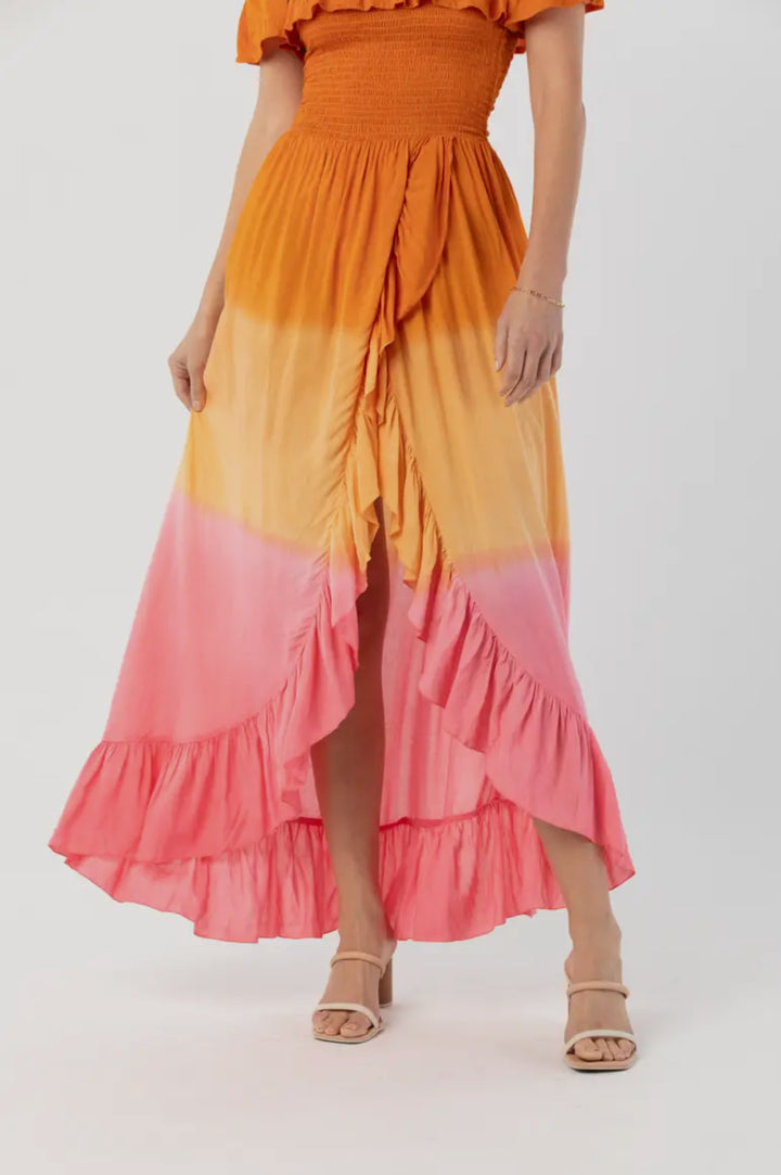 Mackenzie Maxi Dress-Rust, melon, pink ombre