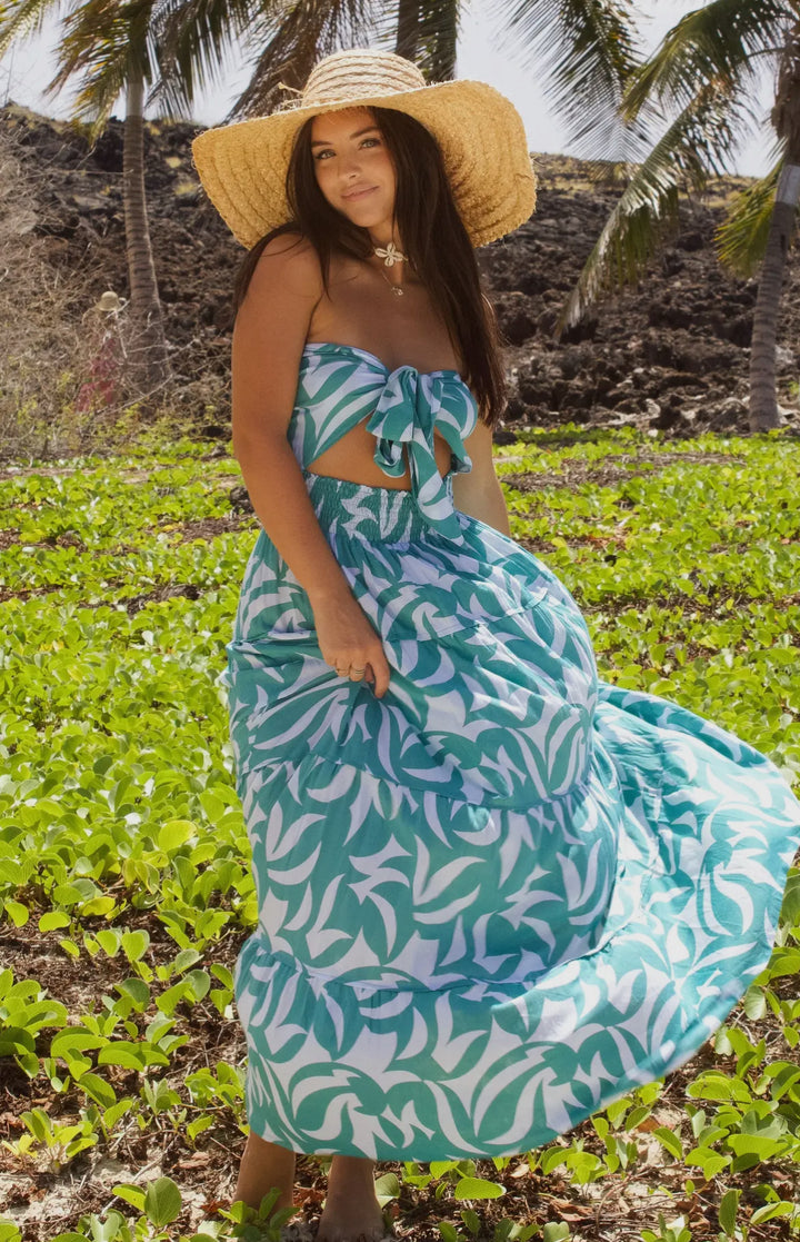 Naomi Maxi Dress-Turquoise and white