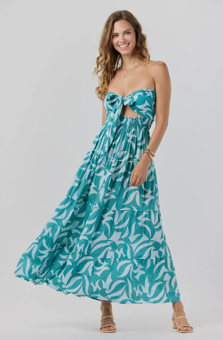 Naomi Maxi Dress-Turquoise and white