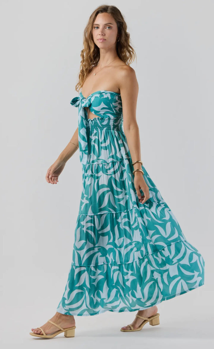Naomi Maxi Dress-Turquoise and white