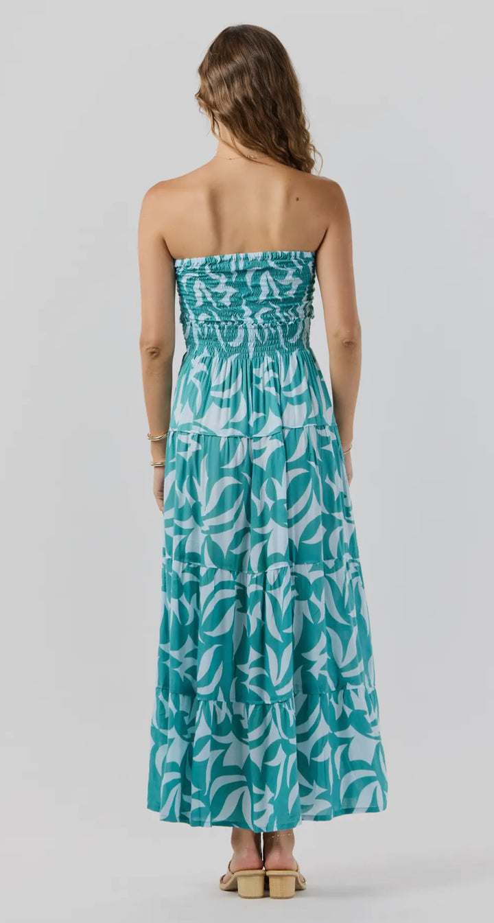 Naomi Maxi Dress-Turquoise and white