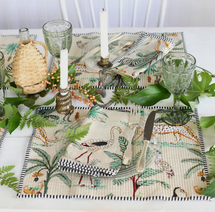 Placemats, Jungle pattern handmade 100% cotton-Ivory