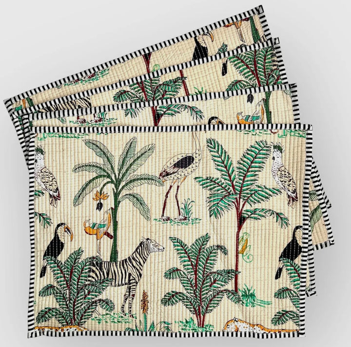 Placemats, Jungle pattern handmade 100% cotton-Ivory