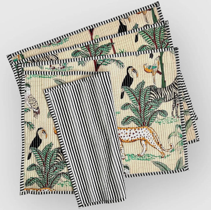 Placemats, Jungle pattern handmade 100% cotton-Ivory