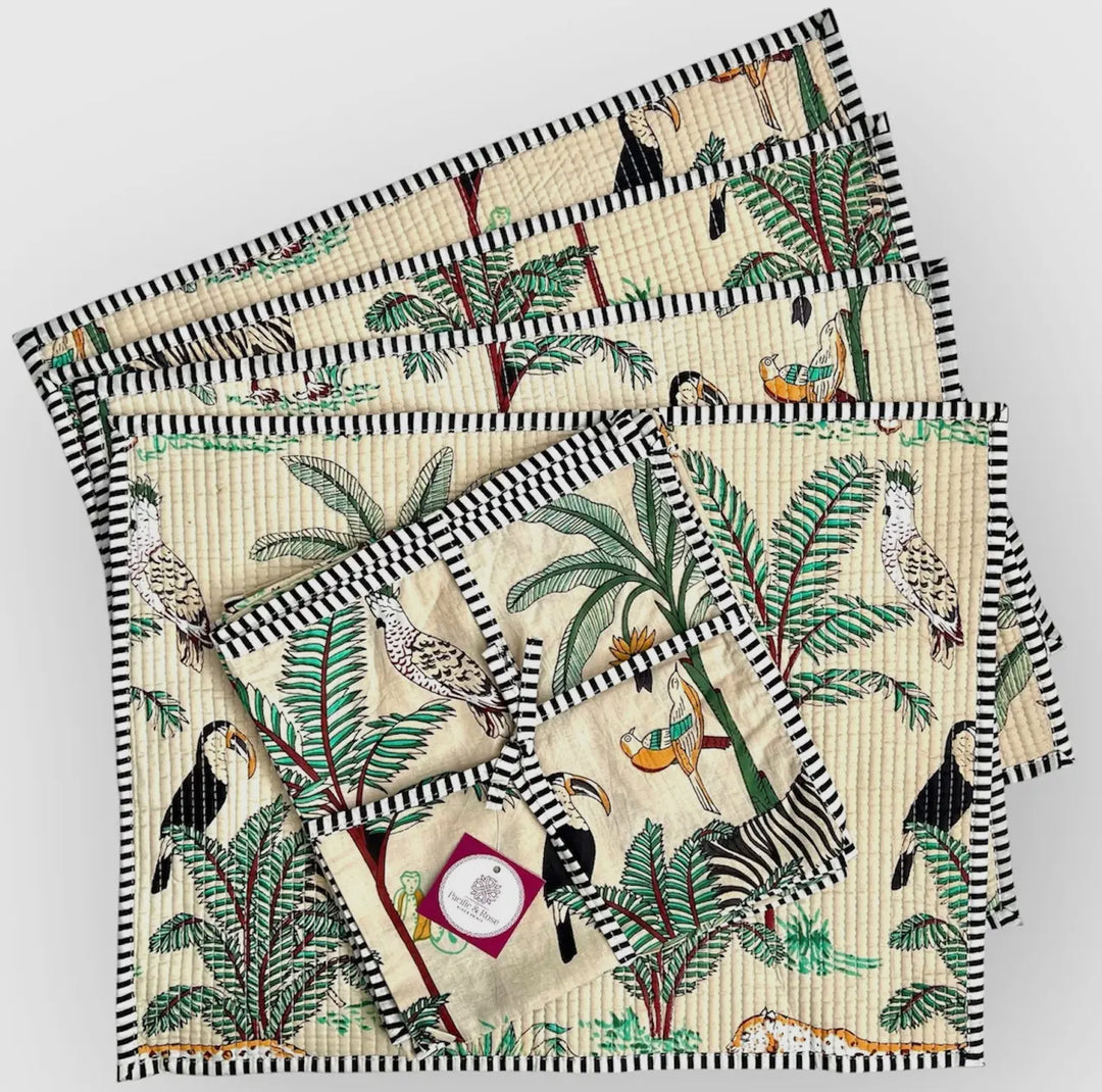 Placemats, Jungle pattern handmade 100% cotton-Ivory