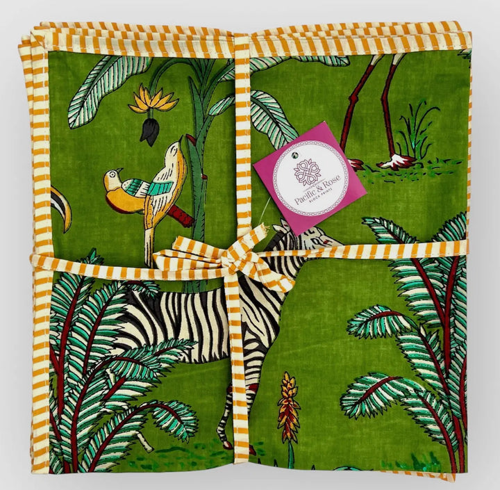 Jungle patterned handcrafted 100% cotton napkins-green