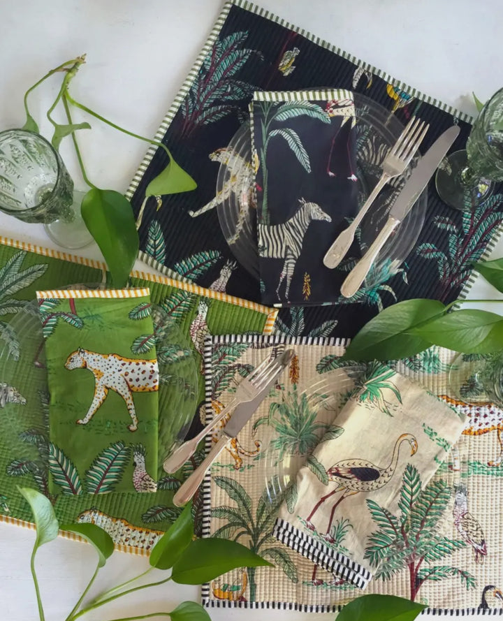 Jungle patterned handcrafted 100% cotton napkins-green