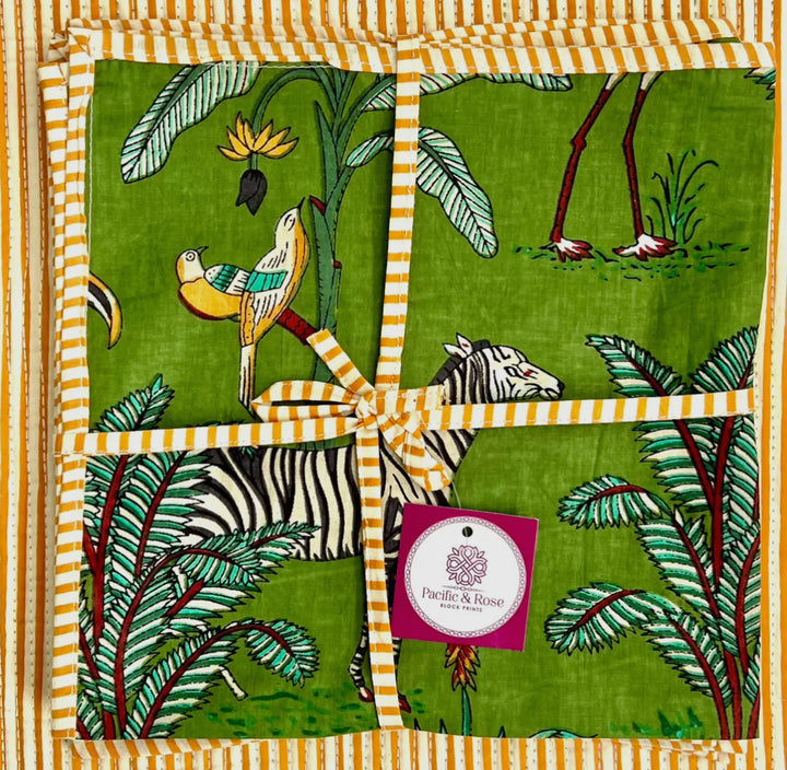 Jungle patterned handcrafted 100% cotton napkins-green