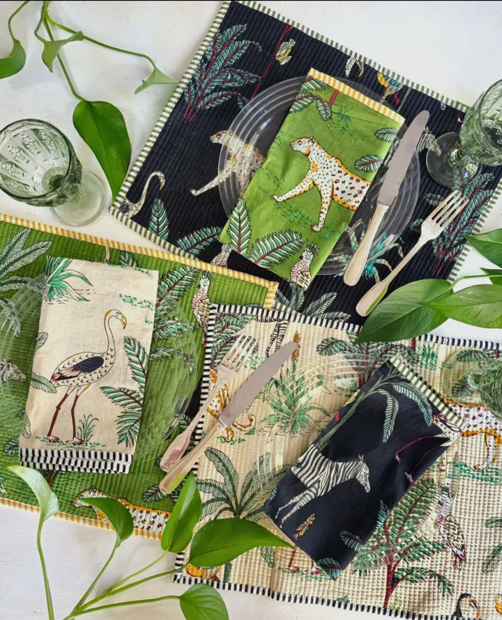 Jungle patterned handcrafted 100% cotton napkins-green