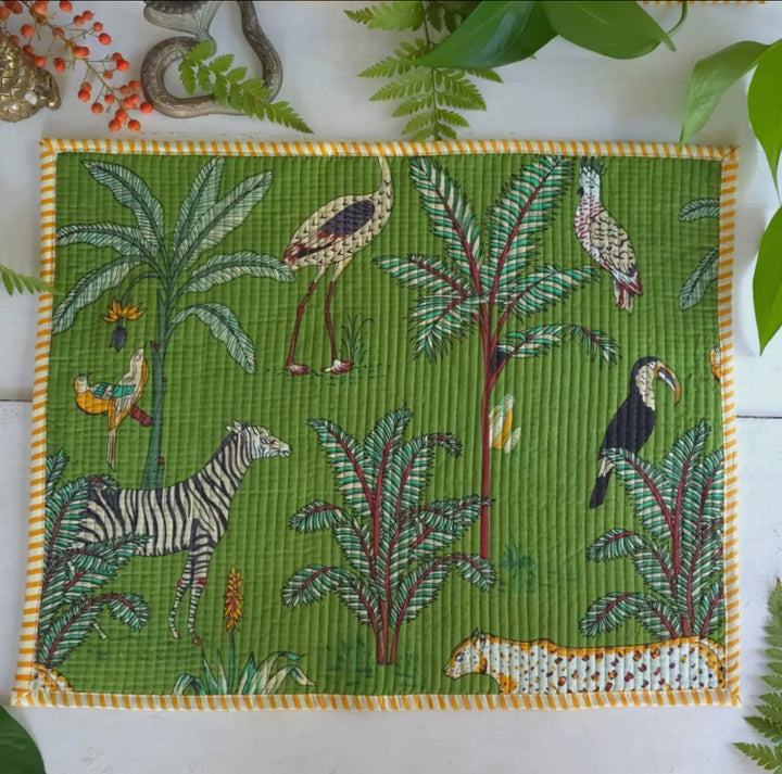 Placemats, Jungle pattern handmade 100% cotton-green