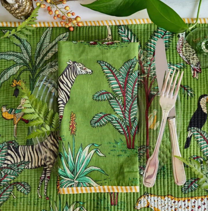 Placemats, Jungle pattern handmade 100% cotton-green