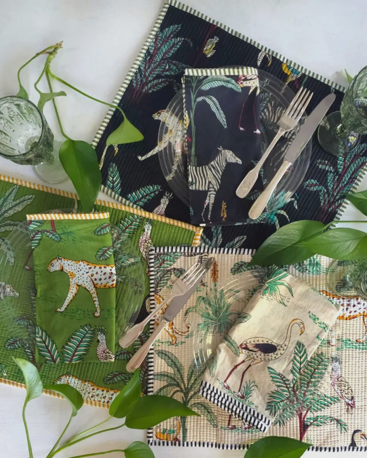 Placemats, Jungle pattern handmade 100% cotton-green